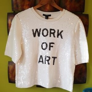 Forever 21 White Sequined Cropped Shirt